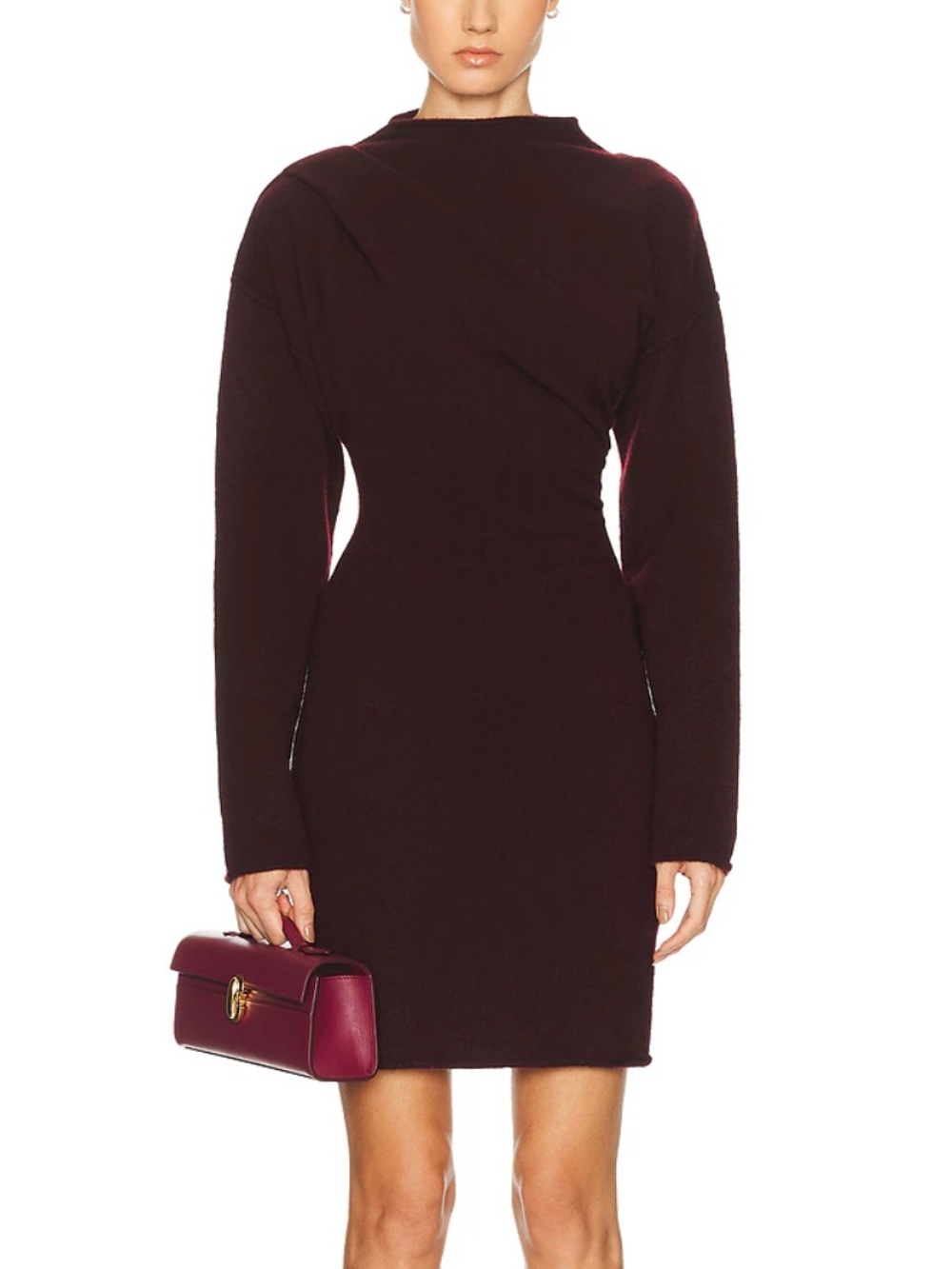 Helmut Lang Long-Sleeve Slouchy Wool Blend Sweater Dress in Burgundy NWT